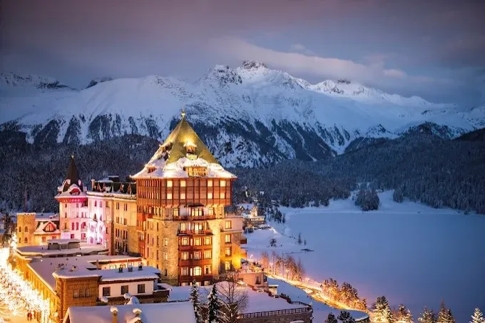 Luxury view of Badrutt’s Palace Hotel in St. Moritz with premium travel by comforttransfer